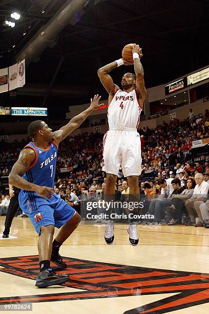 Antonio Anderson of the Rio Grande Valley Vipers shoots a jump shot against Wink Adams of theTulsa 66ers in Game Two of the 2010 NBA D-League Finals...