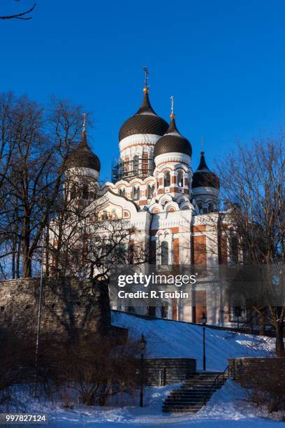 alexander nevsky cathedral winter view - tallinn, estonia - town wall tallinn stock pictures, royalty-free photos & images