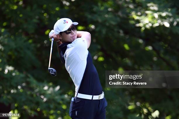 Whee Kim of Korea hits his tee shot on the sixth hole during the second round of the John Deere Classic at TPC Deere Run on July 13, 2018 in Silvis,...