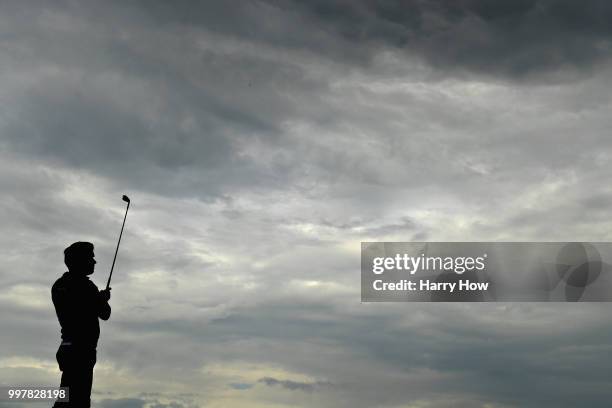 Robert Rock of England takes his tee shot on hole seventeen during day two of the Aberdeen Standard Investments Scottish Open at Gullane Golf Course...