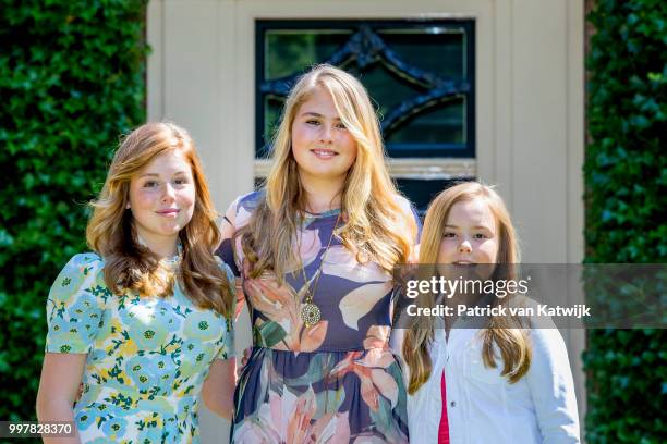 Princess Amalia of The Netherlands, Princess Alexia of The Netherlands and Princess Ariane of The Netherlands on July 13, 2018 in Wassenaar,...