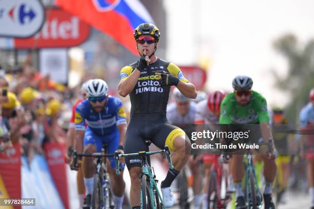 Arrival / Dylan Groenewegen of The Netherlands and Team LottoNL - Jumbo Celebration / Fernando Gaviria of Colombia and Team Quick-Step Floors / Peter...