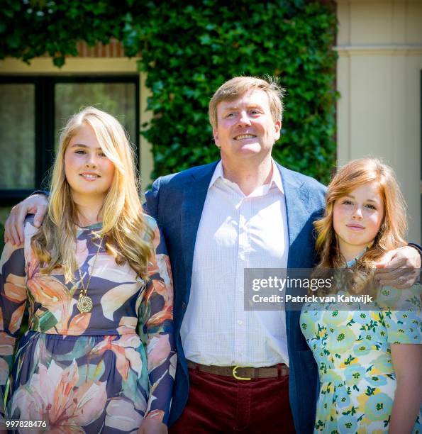 King Willem-Alexander of The Netherlands, Princess Amalia of The Netherlands and Princess Alexia of The Netherlands on July 13, 2018 in Wassenaar,...