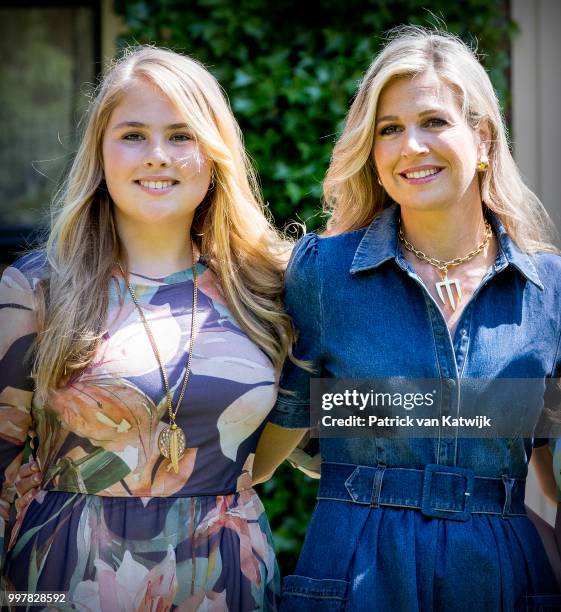 Queen Maxima of The Netherlands and Princess Amalia of The Netherlands on July 13, 2018 in Wassenaar, Netherlands.