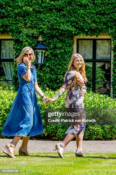 Queen Maxima of The Netherlands and Princess Amalia of The Netherlands on July 13, 2018 in Wassenaar, Netherlands.