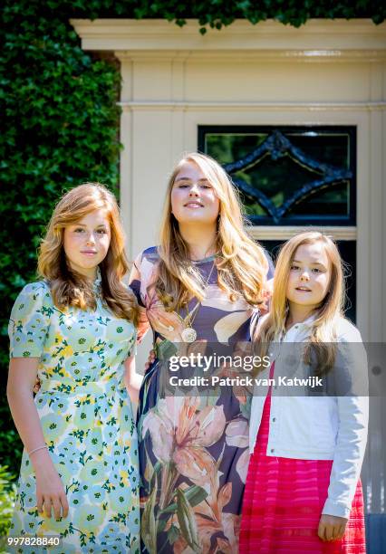 Princess Amalia of The Netherlands, Princess Alexia of The Netherlands and Princess Ariane of The Netherlands on July 13, 2018 in Wassenaar,...