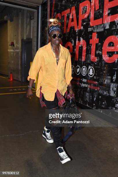 Essence Carson of the Los Angeles Sparks arrives at the arena before the game against the Dallas Wings on July 12, 2018 at STAPLES Center in Los...
