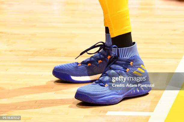 The sneakers of Candace Parker of the Los Angeles Sparks during the game against the Dallas Wings on July 12, 2018 at STAPLES Center in Los Angeles,...