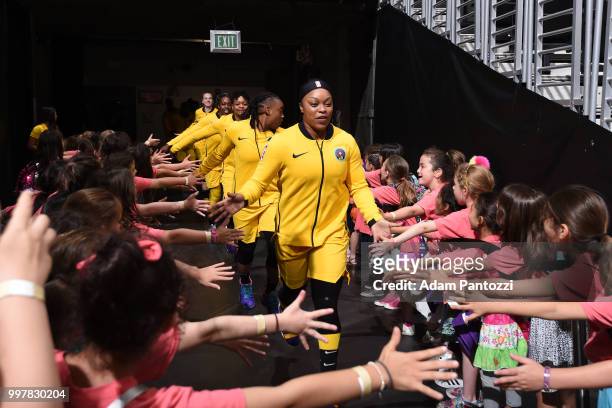 Odyssey Sims of the Los Angeles Sparks before the game against the Dallas Wings on July 12, 2018 at STAPLES Center in Los Angeles, California. NOTE...