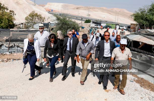 Pierre Cochard , French Consul General to Jerusalem, arrives to visit the Palestinian Bedouin village of Khan al-Ahmar, east of Jerusalem in the...