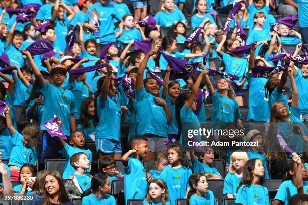 Fans of the Los Angeles Sparks cheer during the game against the Dallas Wings on July 12, 2018 at STAPLES Center in Los Angeles, California. NOTE TO...