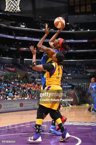 Glory Johnson of the Dallas Wings shoots the ball against the Los Angeles Sparks on July 12, 2018 at STAPLES Center in Los Angeles, California. NOTE...