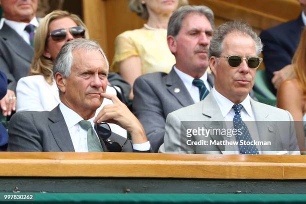 Charles Delevigne and David Armstrong-Jones, Earl of Snowdon, attends day eleven of the Wimbledon Lawn Tennis Championships at All England Lawn...