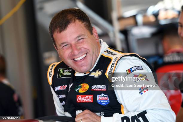 Ryan Newman Richard Childress Racing Chevrolet Camaro ZL1 laughs as he climbs into his car for practice for the Monster Energy NASCAR Cup Series...
