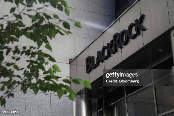 Signage is displayed at BlackRock Inc. Headquarters in New York, U.S, on Wednesday, June 11, 2018. BlackRock Inc. Is scheduled to release earnings...