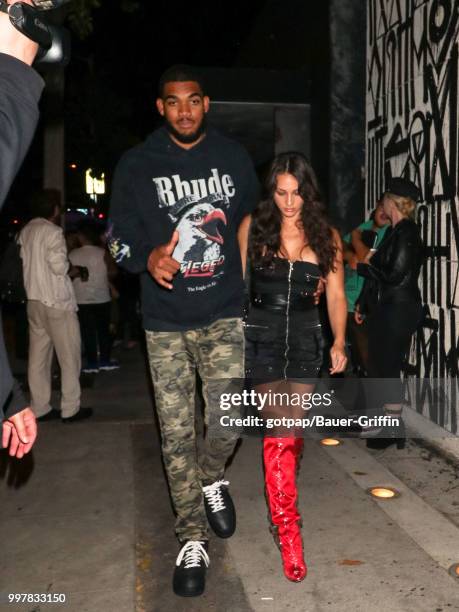 Karl-Anthony Towns and Kawahine Andrade are seen on July 12, 2018 in Los Angeles, California.