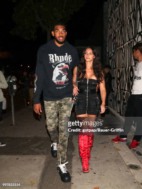 Karl-Anthony Towns and Kawahine Andrade are seen on July 12, 2018 in Los Angeles, California.