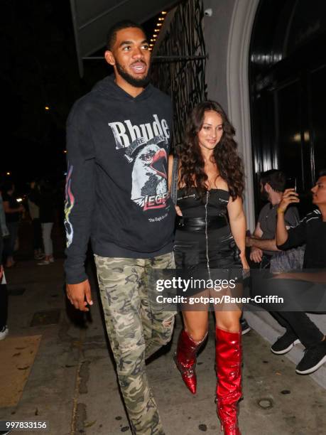 Karl-Anthony Towns and Kawahine Andrade are seen on July 12, 2018 in Los Angeles, California.