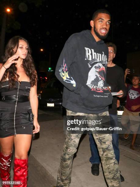 Karl-Anthony Towns and Kawahine Andrade are seen on July 12, 2018 in Los Angeles, California.