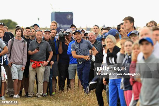 Rickie Fowler of USA takes his second shot on hole sixteen during day two of the Aberdeen Standard Investments Scottish Open at Gullane Golf Course...
