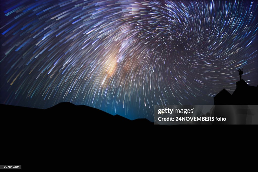 Silhouette man and Milky way