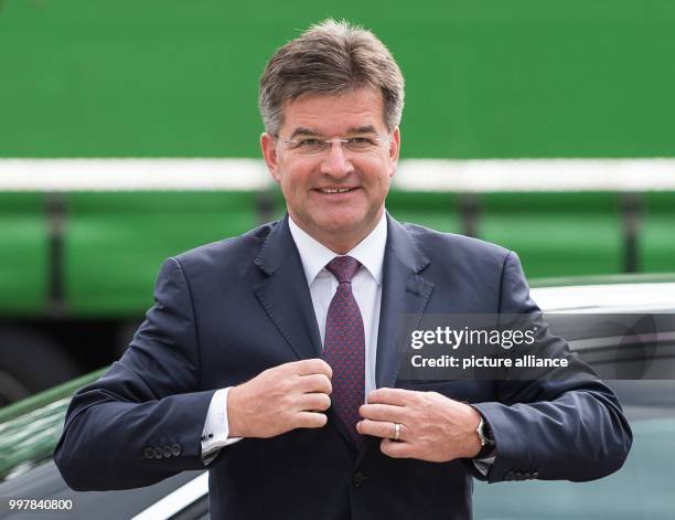 The Slovakian Foreign Minister Miroslav Lajcak meets German Foreign Minister Sigmar Gabriel to visit trainees at the Volkswagen Group Academy in...