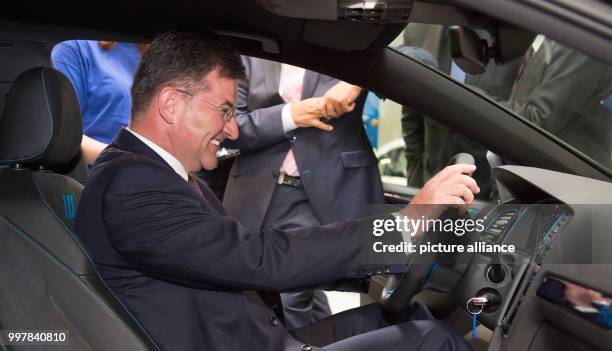 The Slovakian Foreign Minister Miroslav Lajcak meets German Foreign Minister Sigmar Gabriel to visit trainees at the Volkswagen Group Academy in...