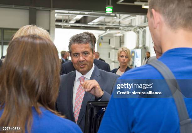 The German Foreign Minister Sigmar Gabriel meets Slovakian Foreign Minister Miroslav Lajcak to visit trainees at the Volkswagen Group Academy in...