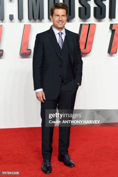 Actor Tom Cruise arrives for the UK premiere of the film Mission: Impossible - Fallout in London on July 13, 2018.