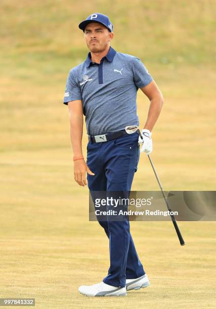 Rickie Fowler of USA takes his third shot on hole sixteen during day two of the Aberdeen Standard Investments Scottish Open at Gullane Golf Course on...