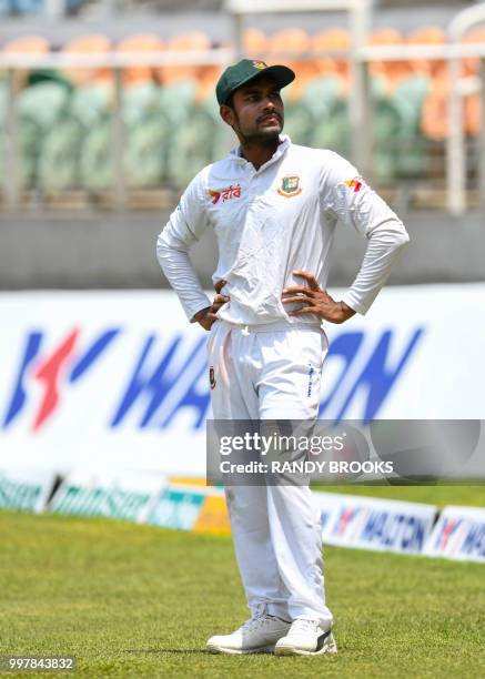 Mehidy Hasan Miraz of Bangladesh during day 2 of the 2nd Test between West Indies and Bangladesh at Sabina Park, Kingston, Jamaica, on July 13, 2018.