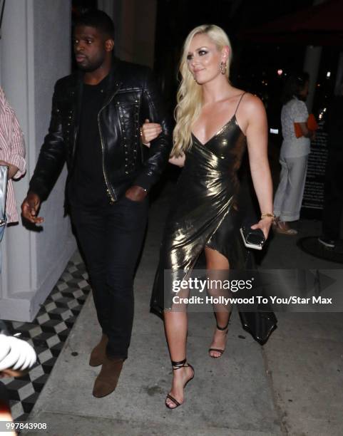 Lindsey Vonn and PK Subban are seen on July 12, 2018 in Los Angeles, California.