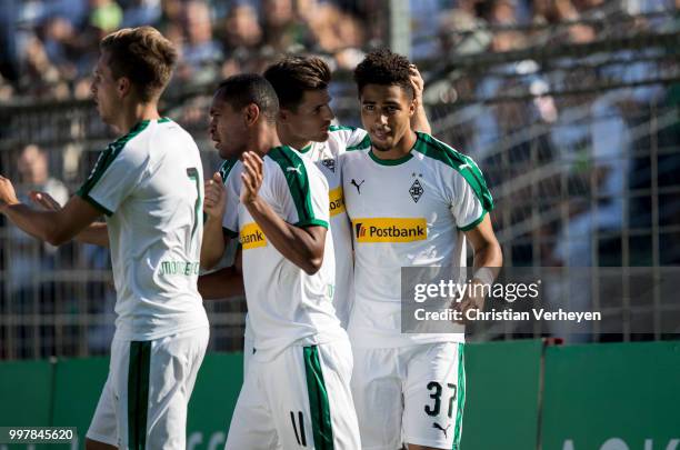 Keanan Bennetts celebrate with his team mates after he scores his teams first goal during the preseason friendly match between VfB Luebeck and...