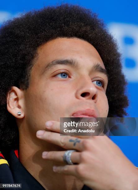 Axel Witsel of Belgium is seen during press conference at Saint Petersburg Stadium ahead of the World Cup third-place play-off between England and...