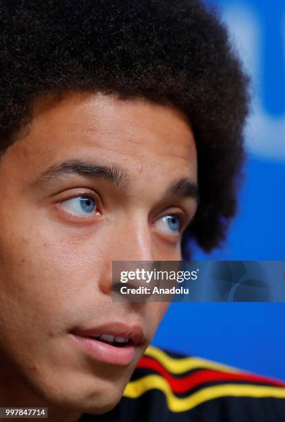 Axel Witsel of Belgium is seen during press conference at Saint Petersburg Stadium ahead of the World Cup third-place play-off between England and...
