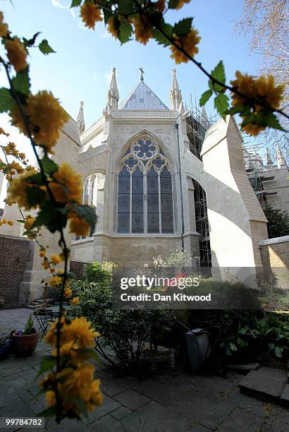 The nearly completed out facade of Westminster Abbey's Chapter House catches the evening light on April 14, 2010 in London, England. Built in the...