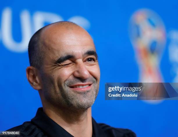 Head coach Roberto Martinez of Belgium is seen during press conference at Saint Petersburg Stadium ahead of the World Cup third-place play-off...