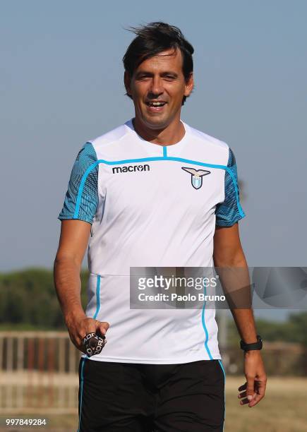 Lazio head coach Simone Inzaghi reacts during the SS Lazio training session on July 13, 2018 in Rome, Italy.