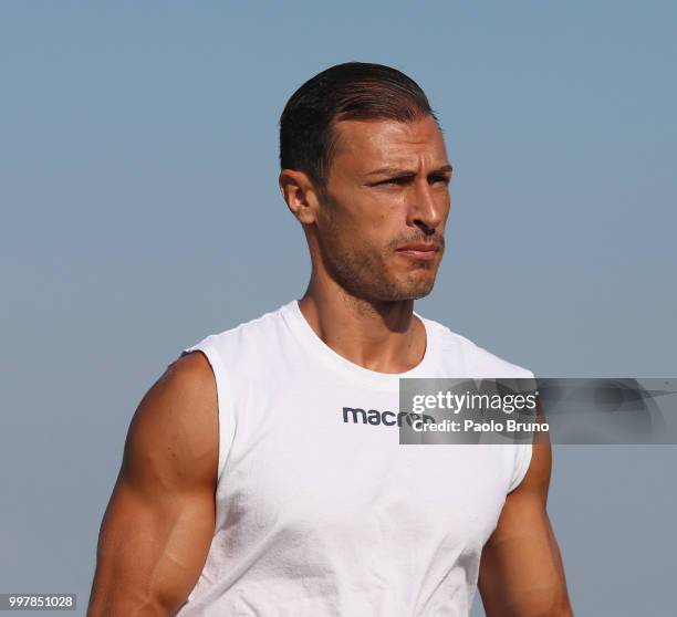Stefan Radu attends the SS Lazio training session on July 13, 2018 in Rome, Italy.