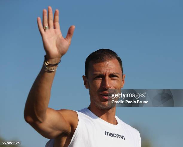 Stefan Radu reacts during the SS Lazio training session on July 13, 2018 in Rome, Italy.