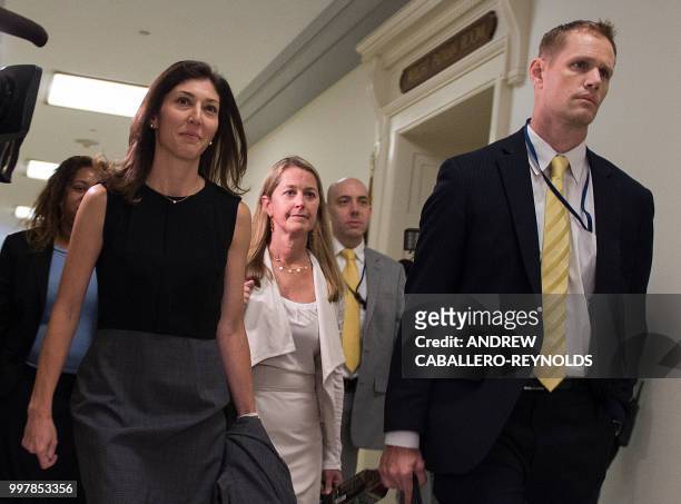 Lisa Page, former legal counsel to former FBI Director Andrew Mc Cabe, arrives on Capitol Hill July 13, 2018 to provide closed-door testimony about...