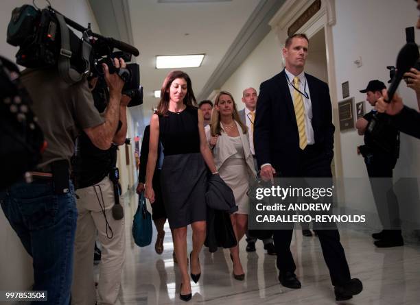Lisa Page, former legal counsel to former FBI Director Andrew Mc Cabe, arrives on Capitol Hill July 13, 2018 to provide closed-door testimony about...