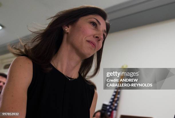 Lisa Page, former legal counsel to former FBI Director Andrew Mc Cabe, arrives on Capitol Hill July 13, 2018 to provide closed-door testimony about...