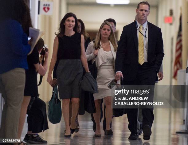 Lisa Page, former legal counsel to former FBI Director Andrew Mc Cabe, arrives on Capitol Hill July 13, 2018 to provide closed-door testimony about...