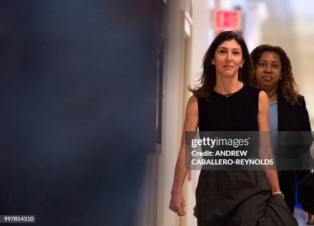 Lisa Page, former legal counsel to former FBI Director Andrew Mc Cabe, arrives on Capitol Hill July 13, 2018 to provide closed-door testimony about...