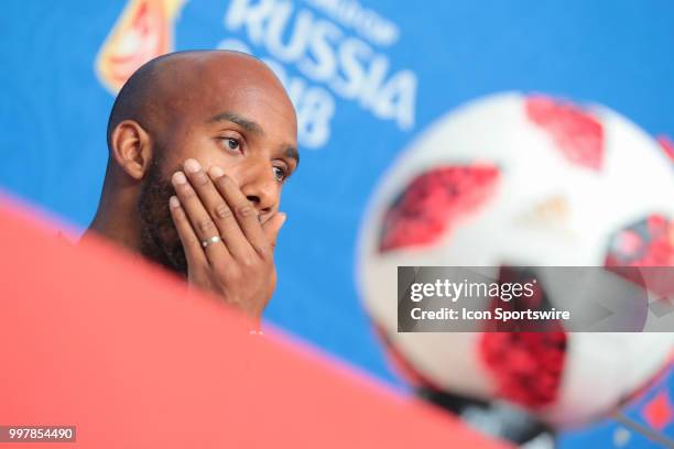 Defender Fabian Delph of England National team during pre-match press conference between Belgium and England at the FIFA World Cup 2018 at the Saint...