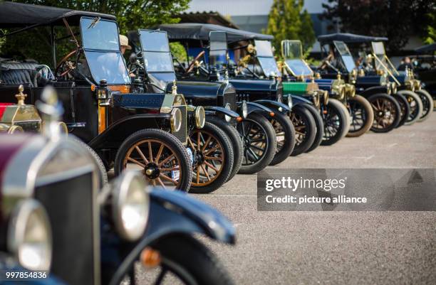 Several Ford Model Ts pictured during a break in the large classic car ride in a parkin lot in Gaufelden-Nebringen, Germany, 05 August 2017. Photo:...