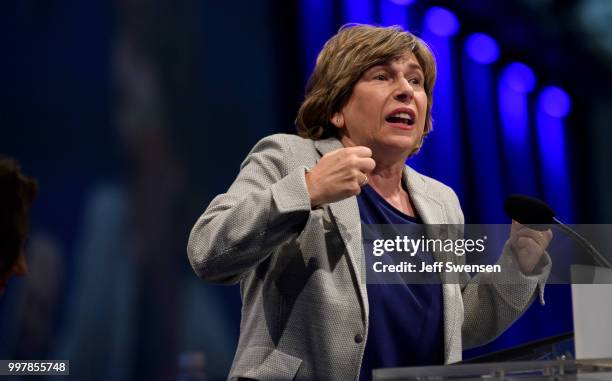 American Federation of Teachers President Randi Weingarten speaks to the audience at the annual convention of the American Federation of Teachers...