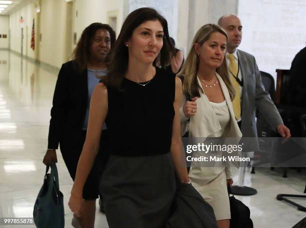Former FBI Lawyer Lisa Page walks to a House Judiciary Committee closed door meeting in the Rayburn House Office Building, on July 13, 2018 in...