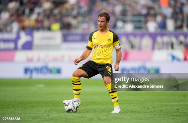 Mario Goetze of Borussia Dortmund in action during a friendly match against Austria Wien at the Generali Arena on July 13, 2018 in Vienna, Austria.